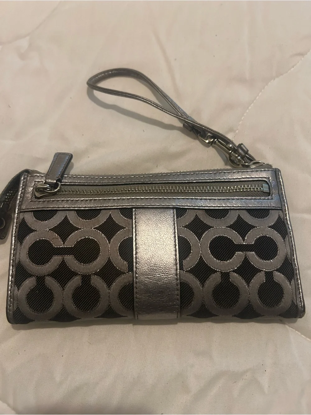 Silver and Black Patterned Wristlet Clutch